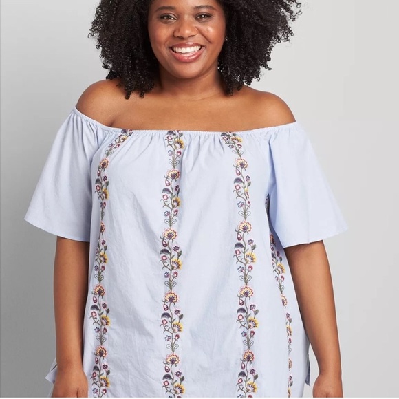 Lane Bryant Embroidered Off-Shoulder Blue Top - Picture 1 of 7